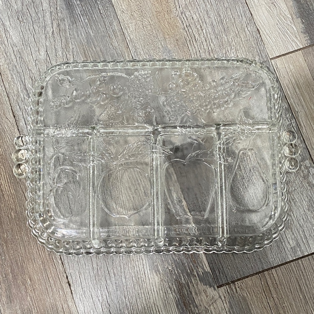 Vintage Indiana Glass Fruit Design 5  Divided Tray - Picture 5 of 10